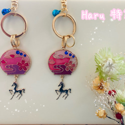 Haru特集　桜柄風鈴とお馬さんのキーホルダー 2枚目の画像