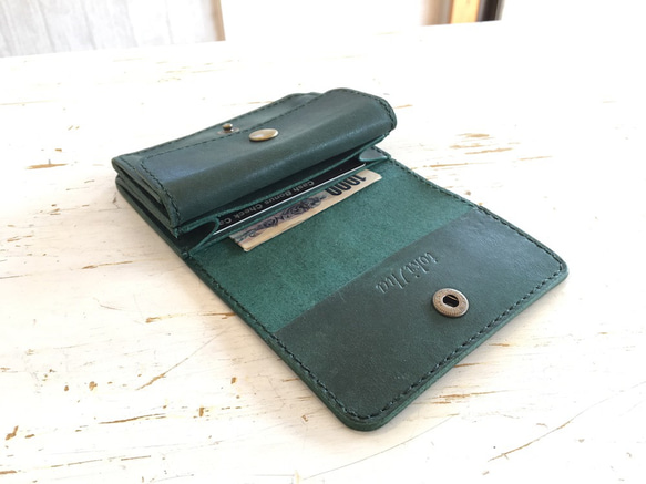 小さなアコーディオン財布（ディープグリーン） 3枚目の画像