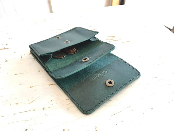 小さなアコーディオン財布（ディープグリーン） 4枚目の画像