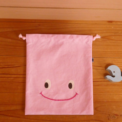 24×20　薄ピンク オックス生地　スマイル巾着　女の子 4枚目の画像