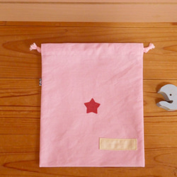 24×20　薄ピンク オックス生地　スマイル巾着　女の子 5枚目の画像