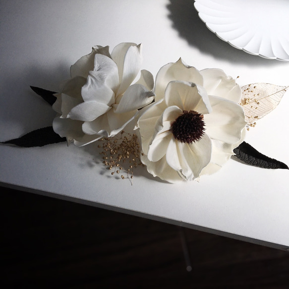 アネモネ　ヘッドドレス　造花　プリザーブドフラワー　ドライフラワー　結婚式　ウェディング　卒業式　白無垢　着物　和装　袴 2枚目の画像
