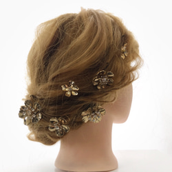 ヘッドドレス　8点セット　ゴールド　髪飾り　花　Uピン　ヘッドパーツ　ナチュラル　アンティーク　ゴールド 12枚目の画像