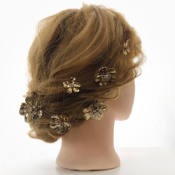 ヘッドドレス　8点セット　ゴールド　髪飾り　花　Uピン　ヘッドパーツ　ナチュラル　アンティーク　ゴールド 10枚目の画像