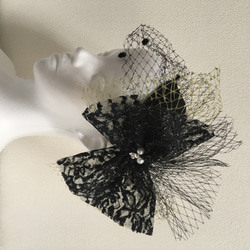 トーク帽 トークハット 黒　金　 ブラック 髪飾り ヘッドドレス 結婚式 卒業式 ウェディング ヘアアクセサリー　リボン 4枚目の画像