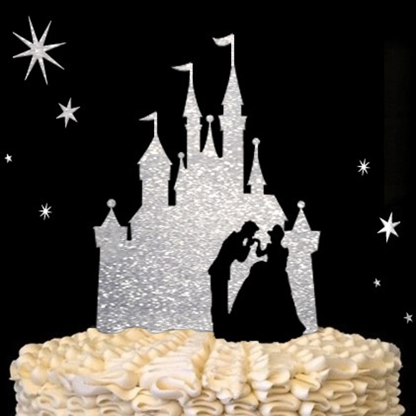 お城　ケーキトッパー　シルバー　グリッター　結婚式　ウェディングケーキ 1枚目の画像