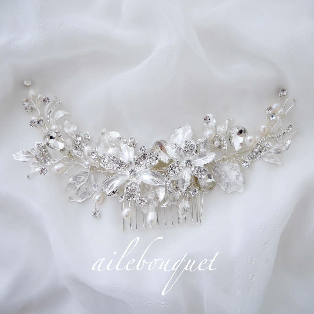 ヘッドドレス 小枝アクセサリー コーム ウェディング ヘッドピース ブライダル シルバー フラワー 小枝アクセサリー