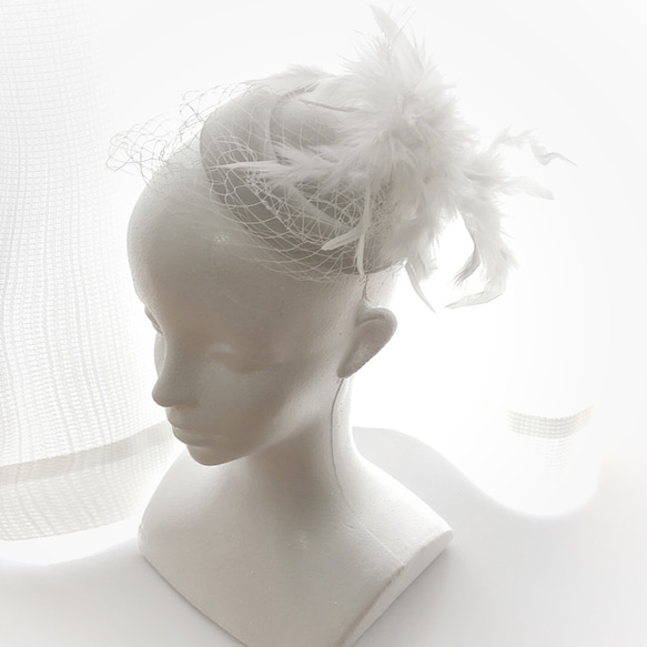 トークハット トーク帽 フェザー  羽 カクテルハット ヘッドドレス パーティー 白 ウェディング 和装 白無垢 色打掛 7枚目の画像