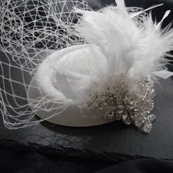 トークハット トーク帽 フェザー  羽 カクテルハット ヘッドドレス パーティー 白 ウェディング 和装 白無垢 色打掛 6枚目の画像