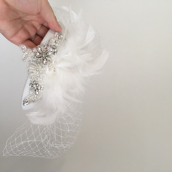 トークハット トーク帽 フェザー  羽 カクテルハット ヘッドドレス パーティー 白 ウェディング 和装 白無垢 色打掛 8枚目の画像