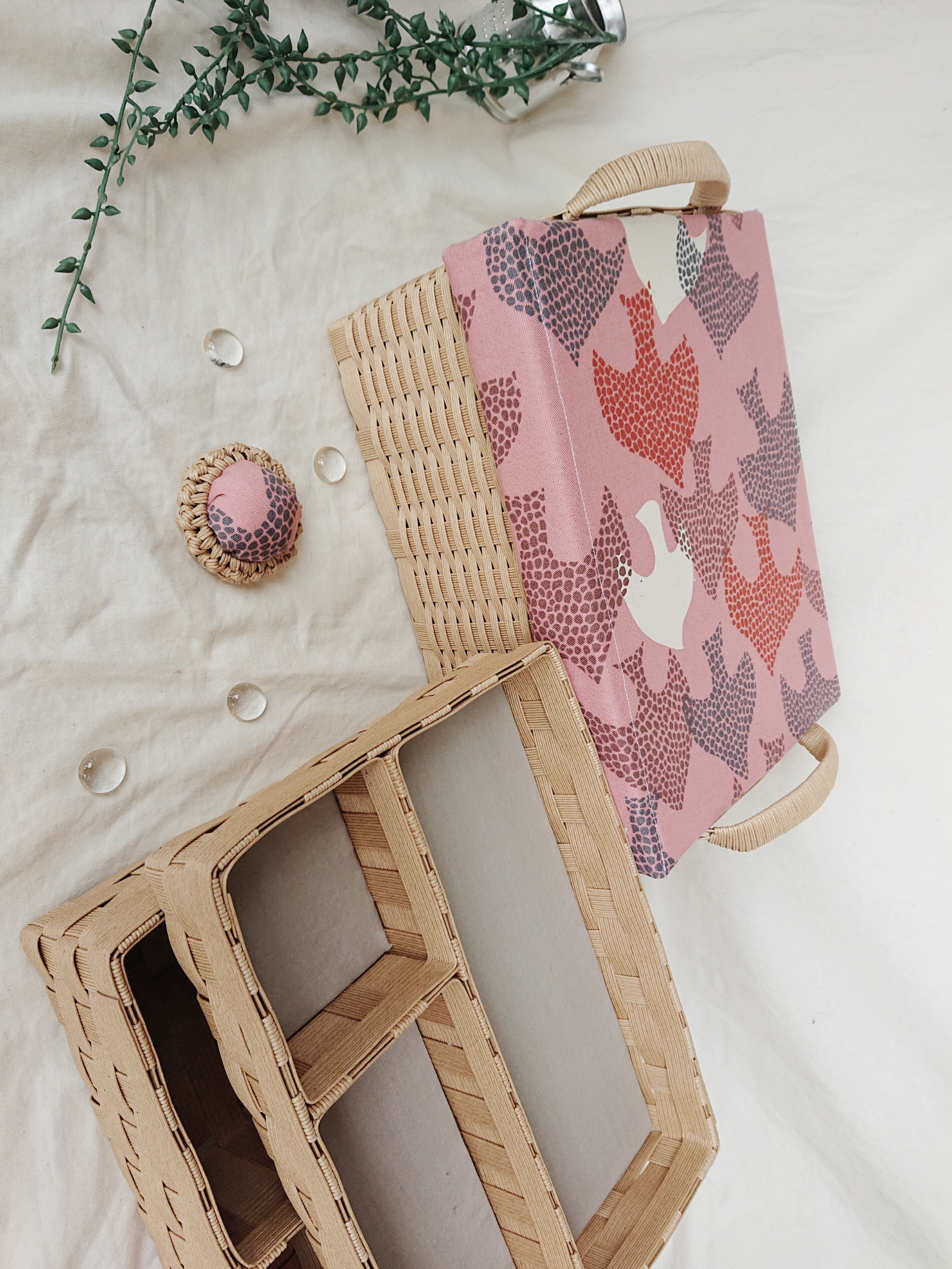 「受注製作」裁縫箱セット 【鳥ピンク】たちばさみサイズ  クラフトバンド   メイクボックス  母へプレゼント敬老の日