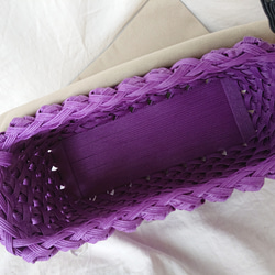 【クラフトバンド×レザー】かご製 ショルダーバッグ[紫]長財布入るサイズ ナチュラル かぶらない 4枚目の画像