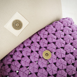【クラフトバンド×レザー】かご製 ショルダーバッグ[紫]長財布入るサイズ ナチュラル かぶらない 6枚目の画像