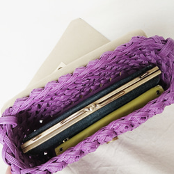 【クラフトバンド×レザー】かご製 ショルダーバッグ[紫]長財布入るサイズ ナチュラル かぶらない 8枚目の画像