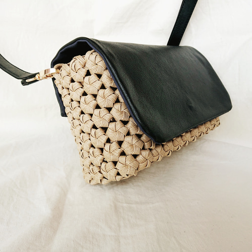 クラフトバンド×レザー】かご製 ショルダーバッグ[クラフト