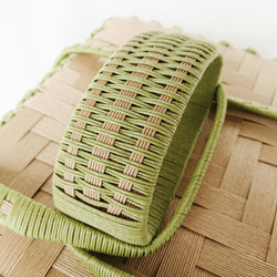 裁縫箱セット(緑×白ドット)ナチュラル クラフトバンド 針刺し付 見せる収納 バスケット型バイカラー 6枚目の画像