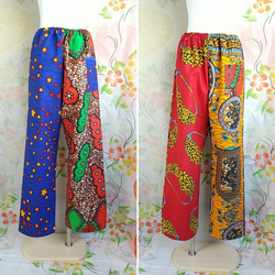 アフリカ布 パッチワーク アシンメトリー タイパンツ【ぱわーっ