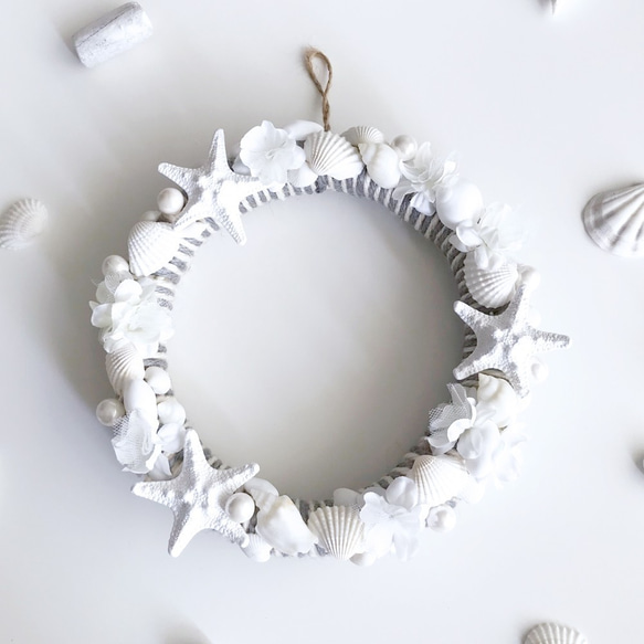 アロマストーンつき ホワイトシェルリース 18cm コブヒトデ＆シェル  