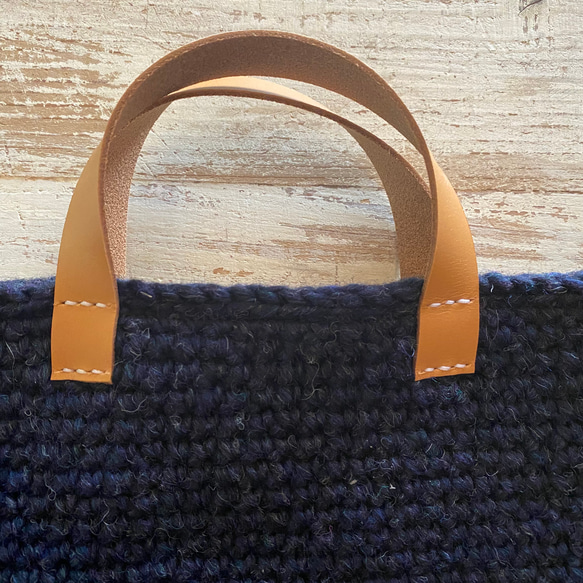 wool100/毛糸のトートバッグ(ダークネイビー) 5枚目の画像