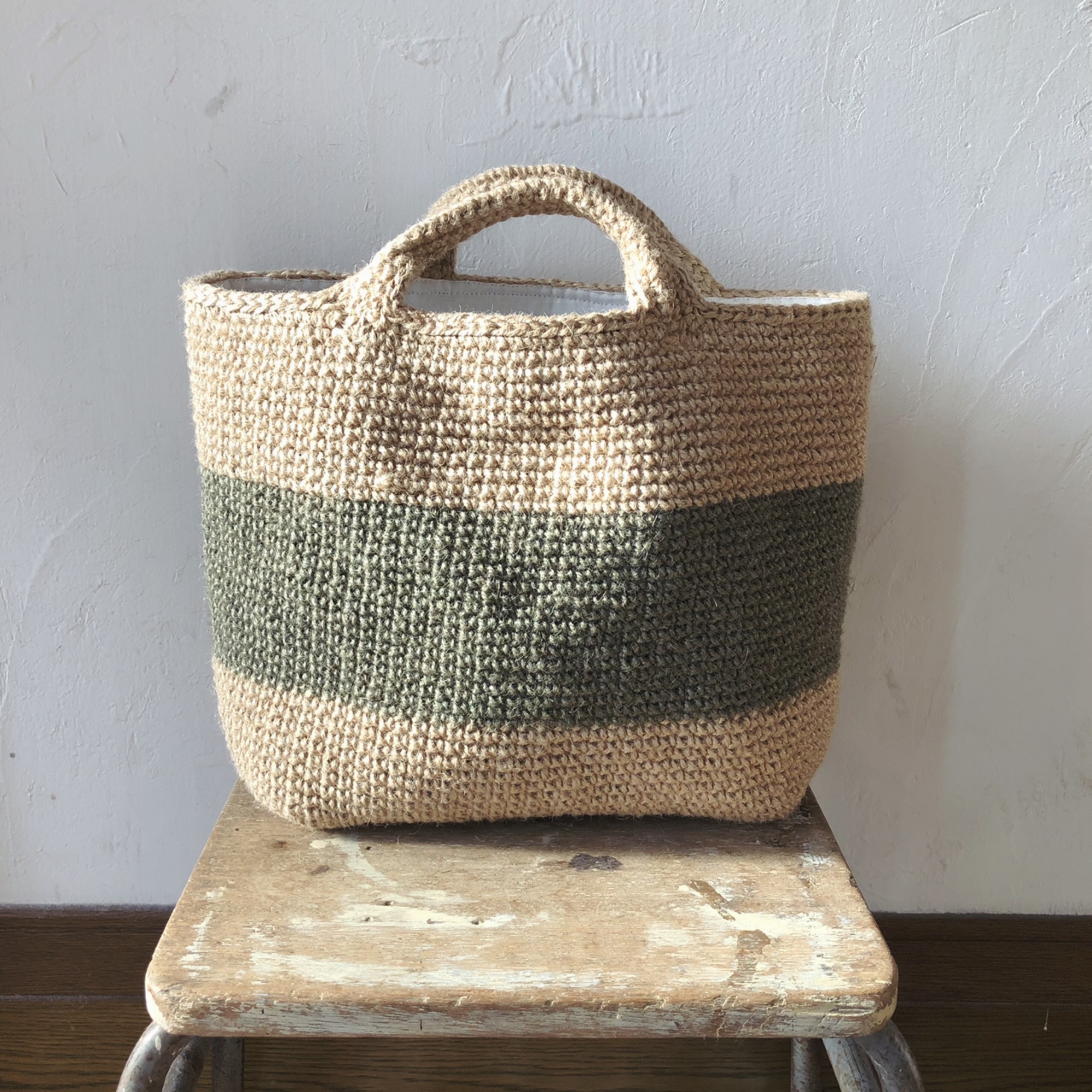 ボーダーかごトートバッグ(khaki・black・gray)