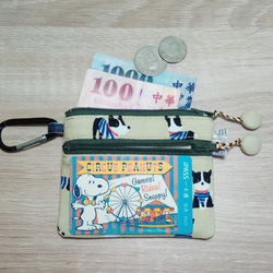 便利なポケット、アルミフック付きダブルファスナー財布 - フジマウンテンベア＆ウサギ（黒フック）*和布* 4枚目の画像