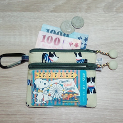 丈夫なポケット、便利なダブルファスナー財布、アルミフック付き - コートウインドチェス（ローズゴールドフック）*和布* 4枚目の画像