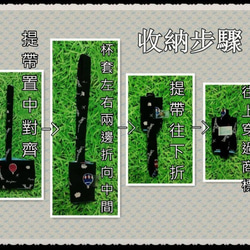 日本布ポータブル緑布カップセット/飲料バッグ-黒底ひげ折りたたみ式収納 4枚目の画像