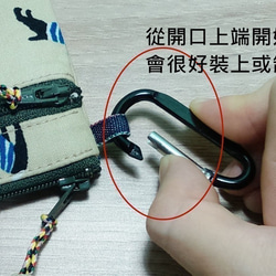 アルミニウム製フック付き隠しポケット便利なダブルジッパースモールウォレット-Xuan Cockatoo（ブラックフック）*和布* 6枚目の画像
