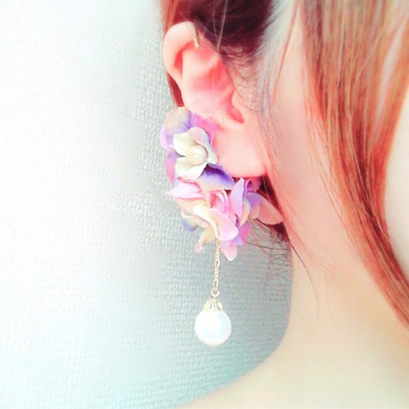 lady　flower　purple　ear cuff 1枚目の画像