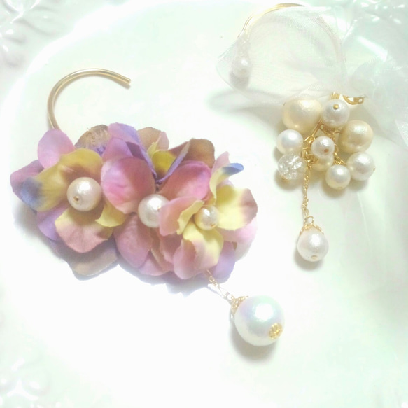 lady　flower　purple　ear cuff 4枚目の画像