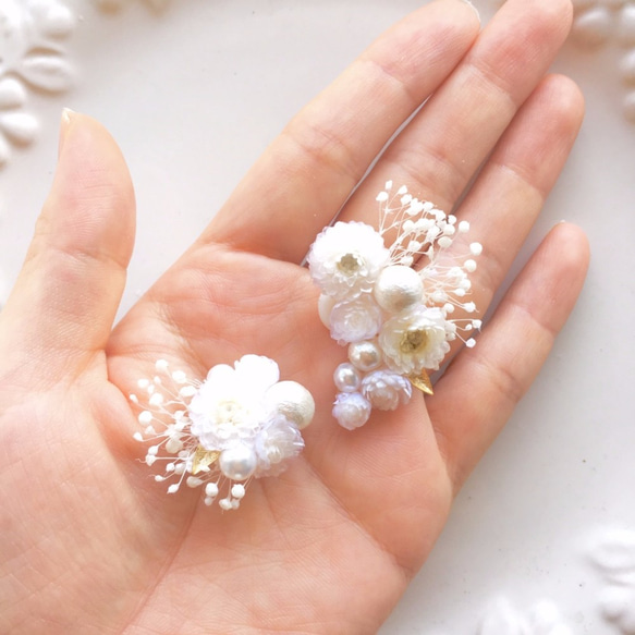 花言葉「永遠の愛」bouquet ear cuffセット♡かすみ草＆エバーラスティング 4枚目の画像