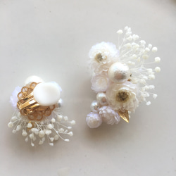 花言葉「永遠の愛」bouquet ear cuffセット♡かすみ草＆エバーラスティング 5枚目の画像