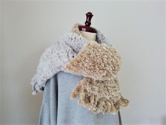 新作 ふわふわキャットヤーンのツートンマフラー マフラー asa 通販