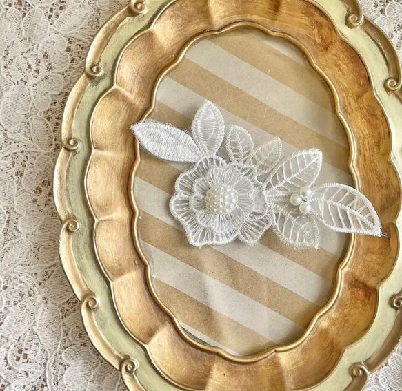 パールつき刺繍花 ベビーヘアクリップ ヘアピン ヘアゴム 花 刺繍花