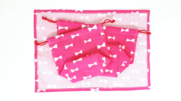 りぼんのお弁当&コップ袋、ランチマット☆ピンク 3枚目の画像