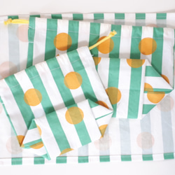 しましまと水玉のお弁当&コップ袋、ランチマット☆グリーン 3枚目の画像