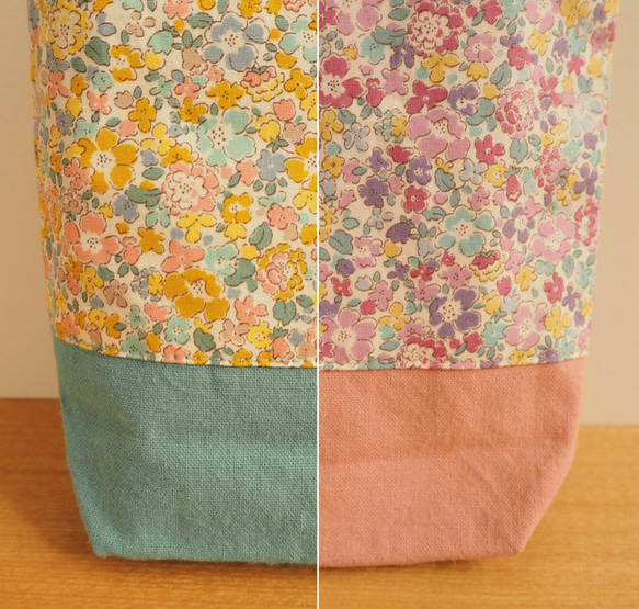 上品な小花柄のお弁当袋＆ランチョンマットセット☆ピンク☆ライトグリーン 3枚目の画像