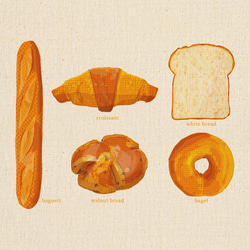 パンのファブリックイラスト／フレーム付／パン５種類 2枚目の画像