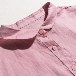 リネン100%のピンク半袖ワンピース 3枚目の画像