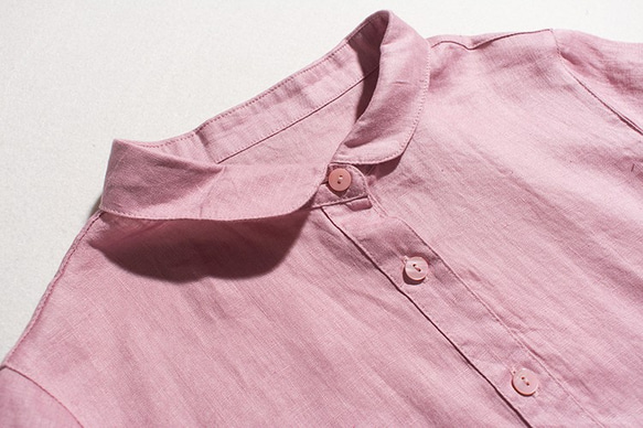 リネン100%のピンク半袖ワンピース 3枚目の画像