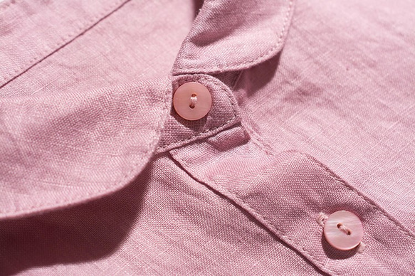 リネン100%のピンク半袖ワンピース 4枚目の画像