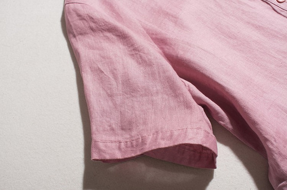 リネン100%のピンク半袖ワンピース 5枚目の画像