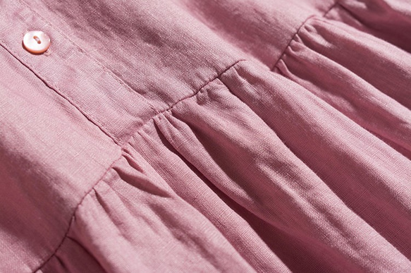 リネン100%のピンク半袖ワンピース 6枚目の画像