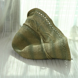 植物の緑 ストライプ 透かし編み模様の麦わら帽子[h014] 3枚目の画像