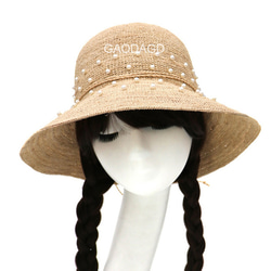 ☆超細目編み ビーズの飾り付け 手作りの麦わら帽子 4枚目の画像
