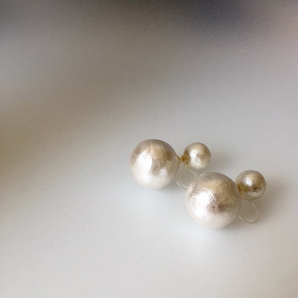 コットンパール・イヤリング（ホワイト） 1枚目の画像