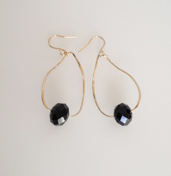 【K14gf】オニキス・ワイヤーピアス 3枚目の画像