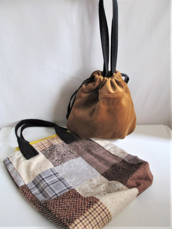 数量限定１『秋の福袋』別珍の巾着バッグとA４サブバッグのセット（送料無料） 3枚目の画像