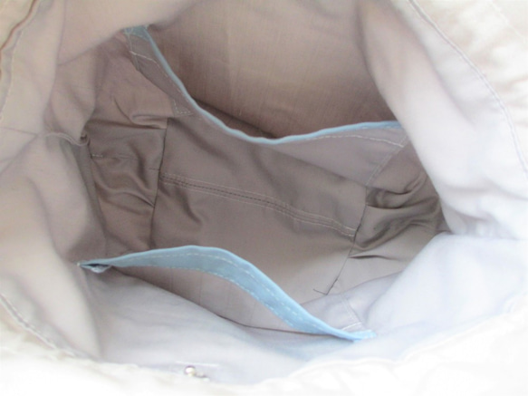 帆布の巾着型斜め掛けショルダーバッグ小サイズ（サンドグレー）「送料無料」 5枚目の画像