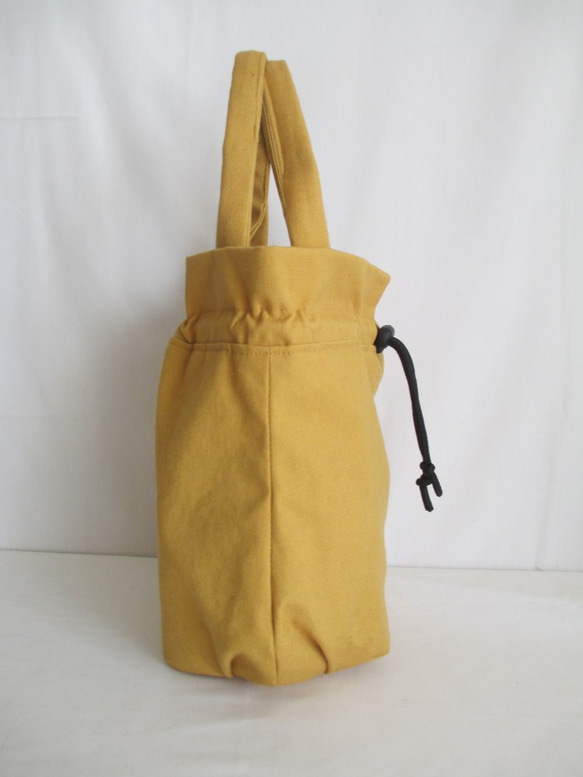 帆布の巾着型ミニトートバッグ（ベイクドイエロー）「送料無料」 3枚目の画像